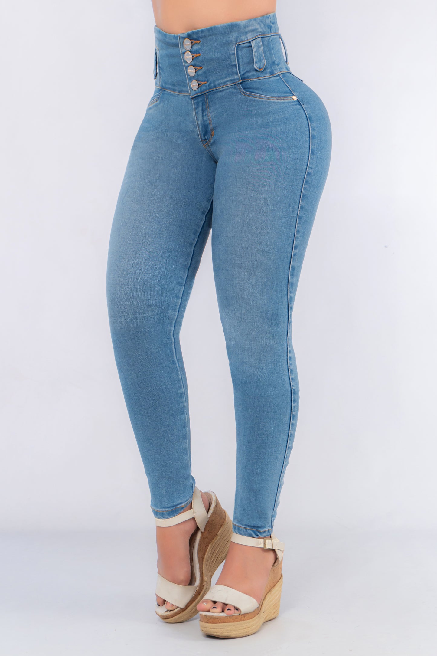 Jeans Tiro Alto Faja 5 Botones Control Abdomen