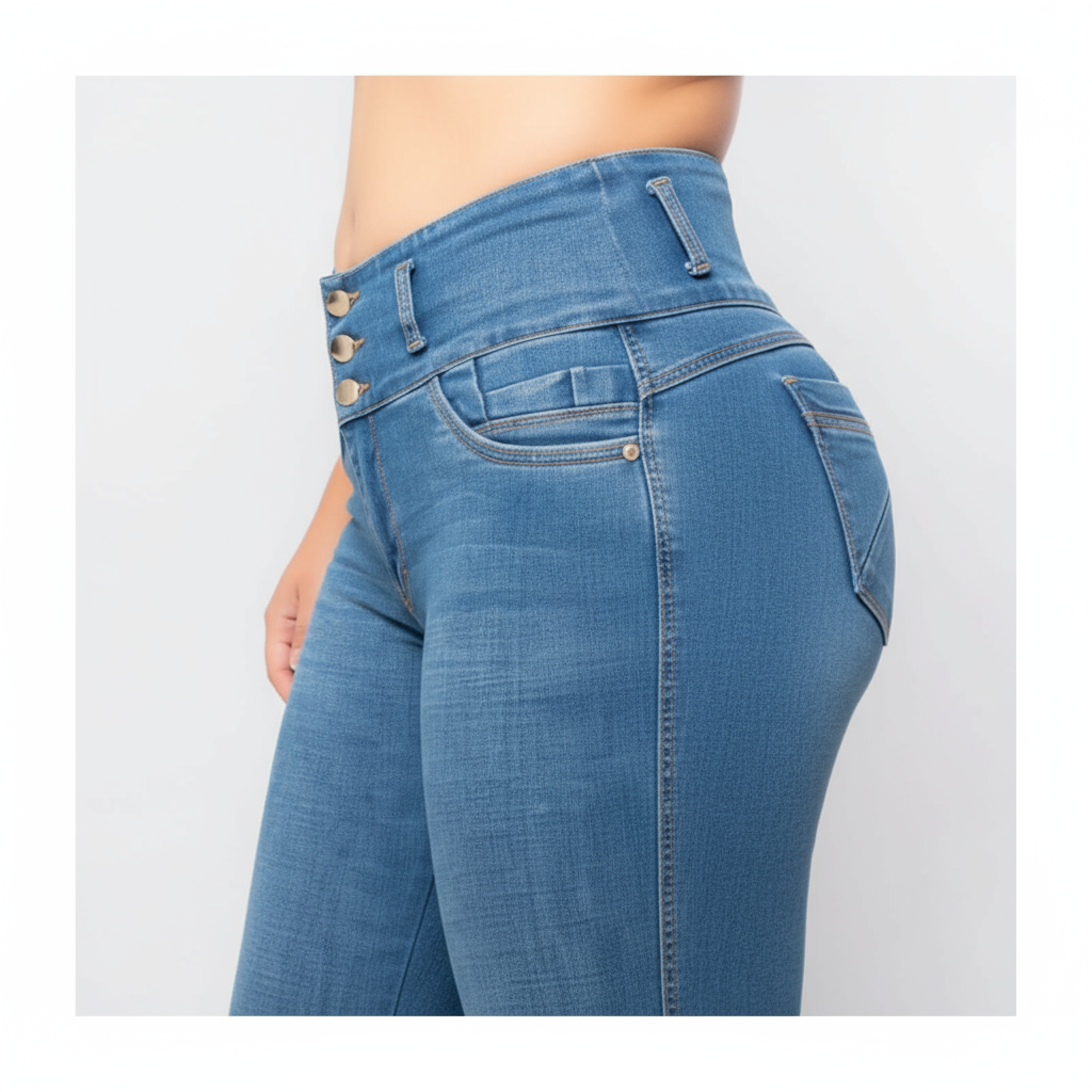 Jeans 3 Botones Tiro Alto Control Abdomen