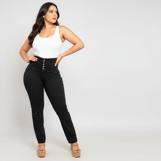 Jeans Tiro Alto Negro Control Abdomen
