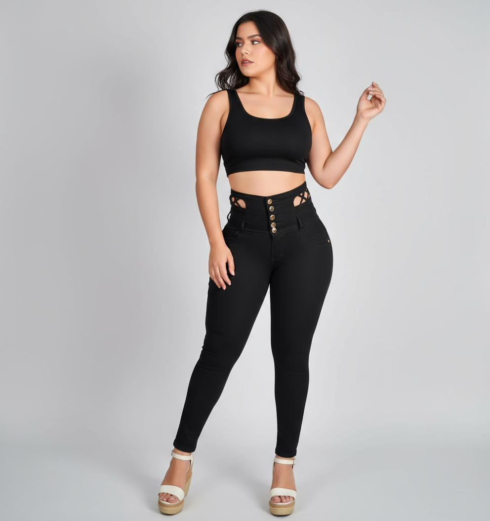 Jeans Negro Trenzas Tejidas