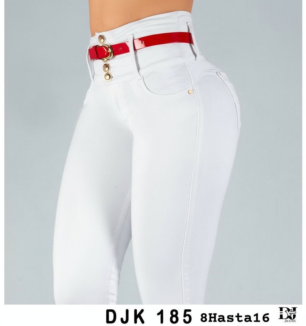 Jeans Blanco 4 Botones Bolsillos traseros