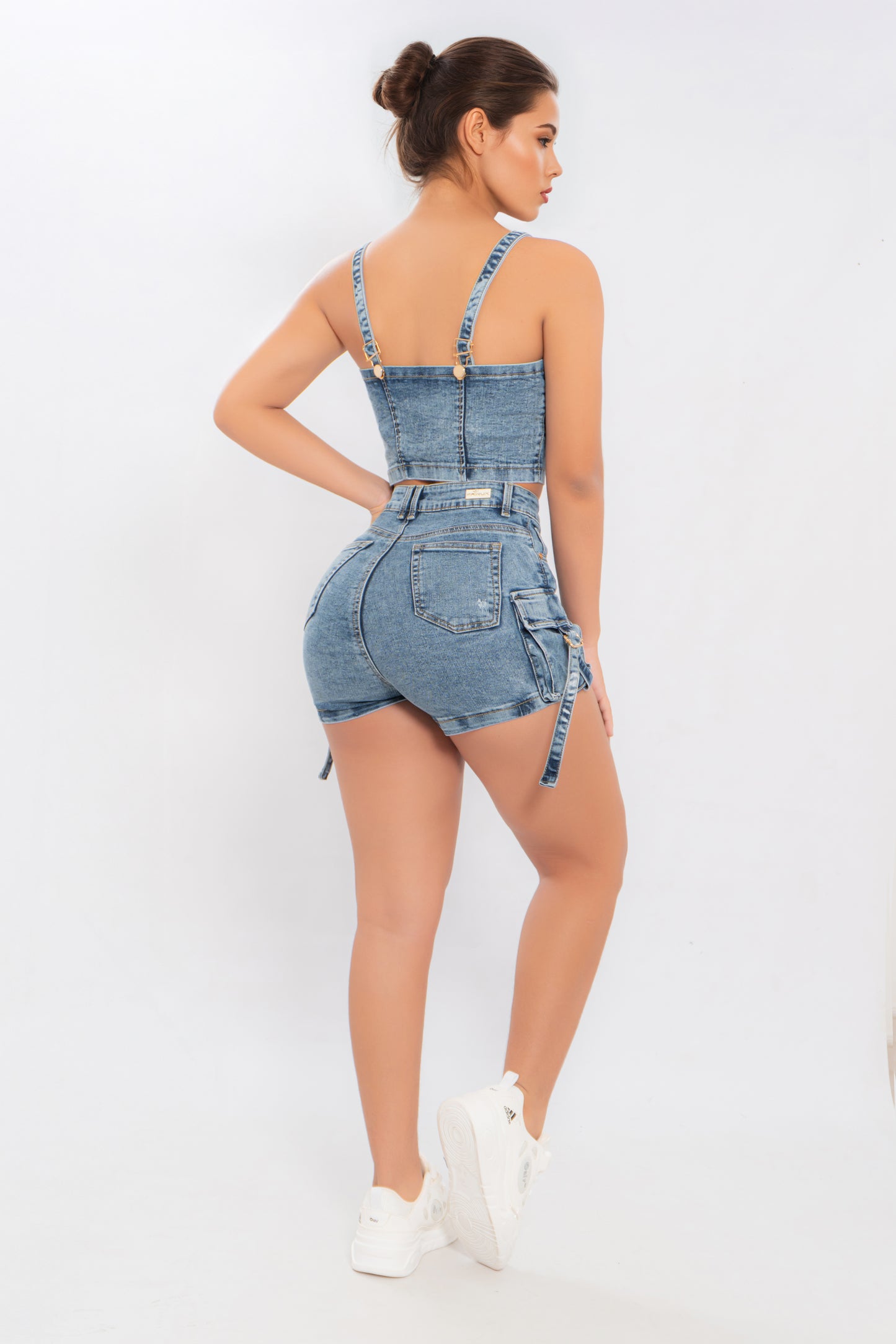 Conjunto Jeans Blusa Corta y Falda Short