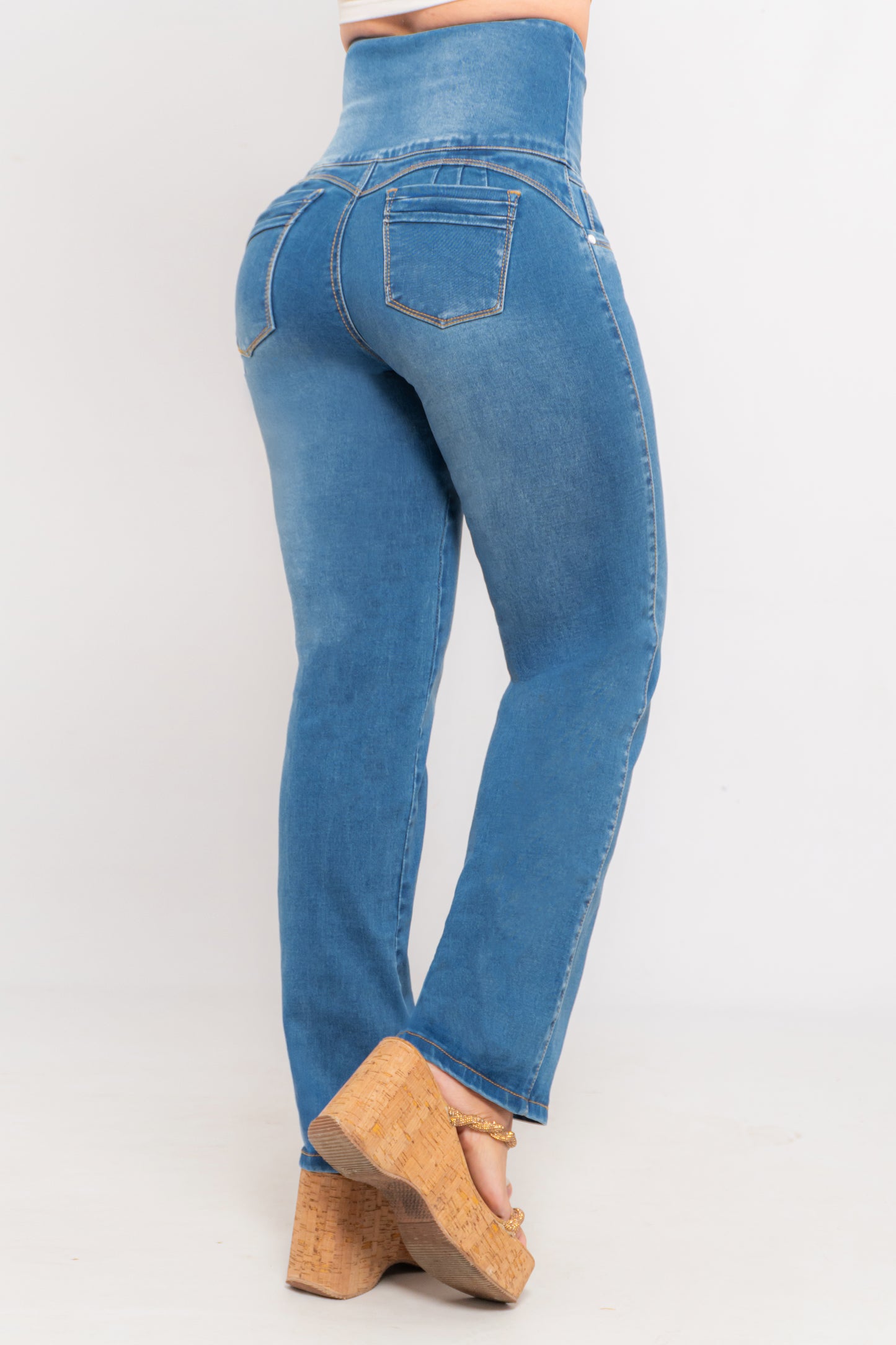 Jeans Faja 5 Botones Azul Control Abdomen