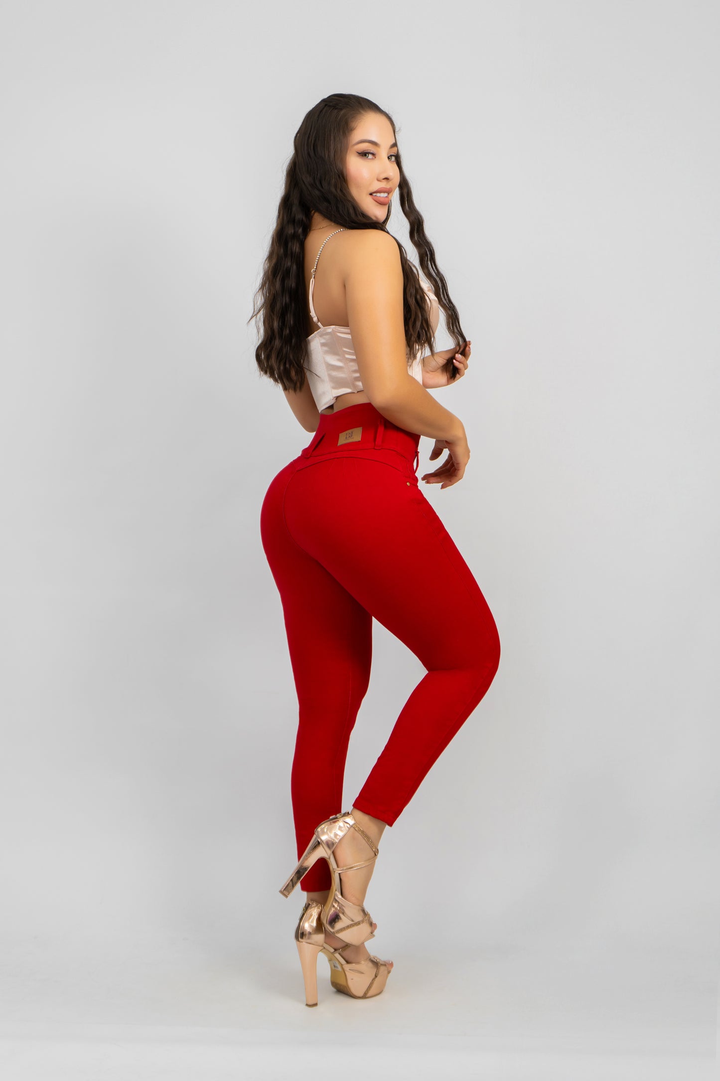 Jeans Control Abdomen Rojo 4 Botones