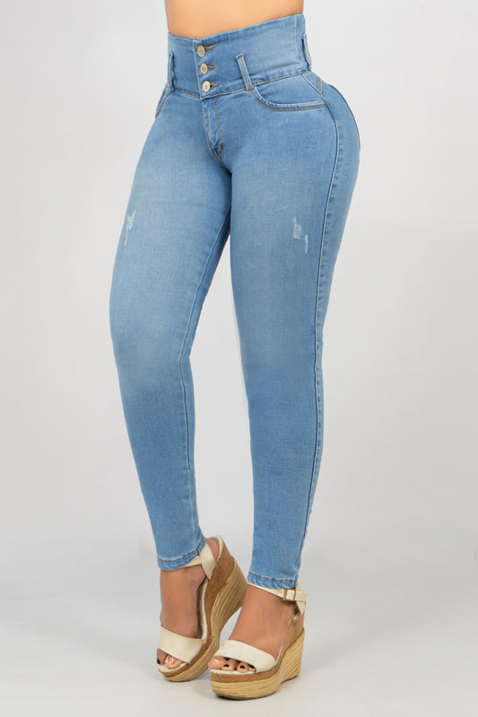 Pack x3 Jeans Control Abdomen Azul Claro, Medio y Oscuro