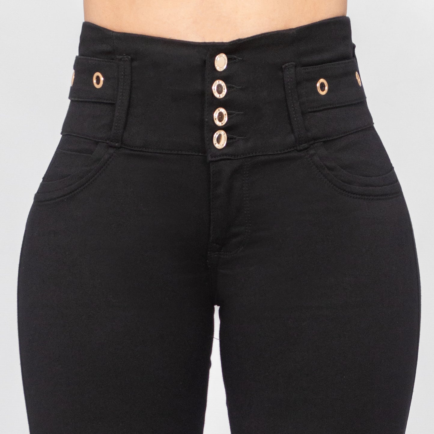 Jeans Negro Control Abdomen 5 botones