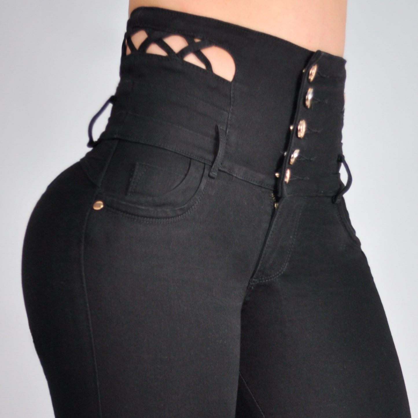 Jeans Negro Trenzas Tejidas