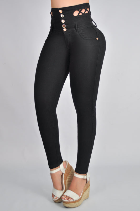 Jeans Negro Trenzas Tejidas