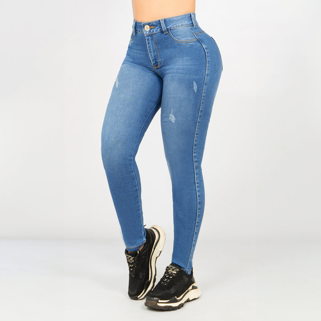 Jeans Tiro alto 1 Boton Azul Claro