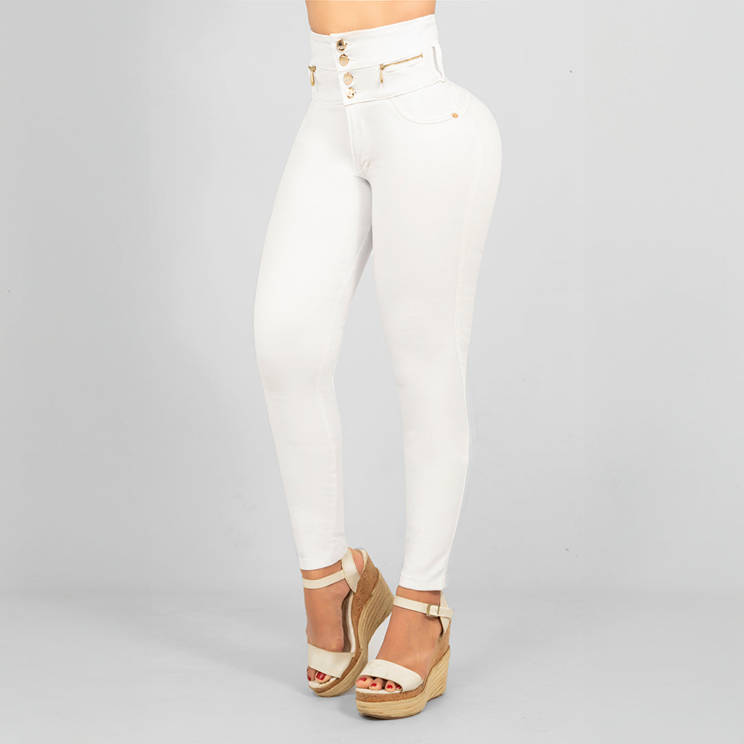 Jeans Blanco 4 Botones Control Abdomen