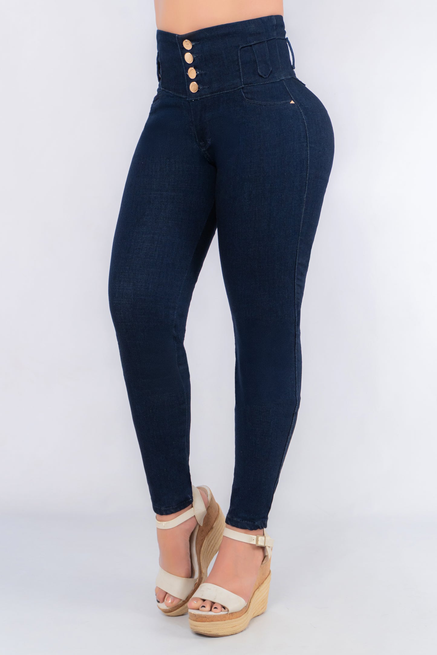 Jeans 4 Botones Control Abdomen Azul Petroleo