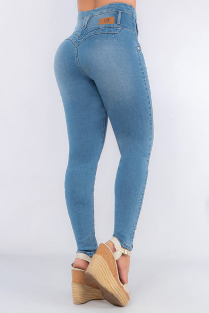 Jeans Tiro Alto Faja 5 Botones Control Abdomen