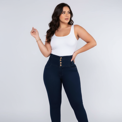 Jeans 4 Botones Control Abdomen Azul Petroleo