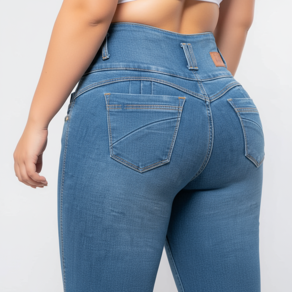 Jeans 3 Botones Tiro Alto Control Abdomen