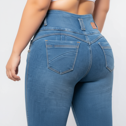 Jeans 3 Botones Tiro Alto Control Abdomen