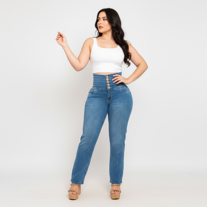 Jeans Faja 5 Botones Azul Control Abdomen