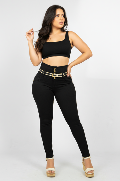 Jeans Control Abdomen Negro 5 Botones