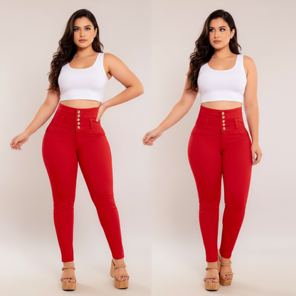 Jeans Control Abdomen FAJA Rojo 5 Botones