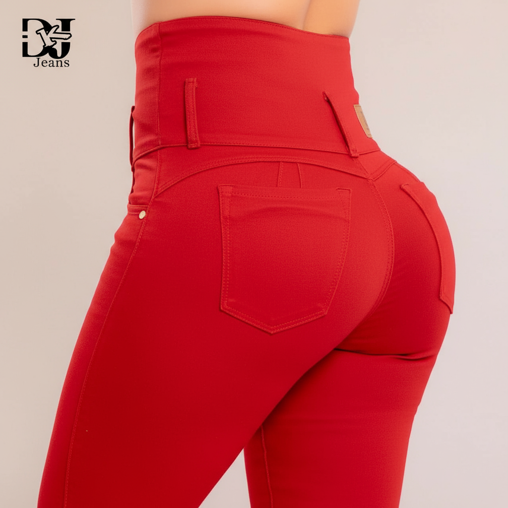 Jeans Control Abdomen FAJA Rojo 5 Botones