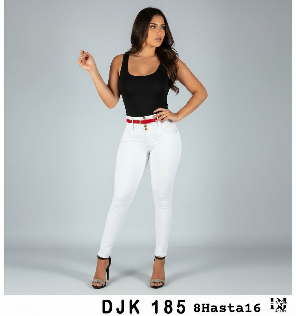 Jeans Blanco 4 Botones Bolsillos traseros