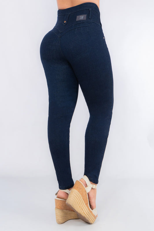 Jeans 4 Botones Control Abdomen Azul Petroleo
