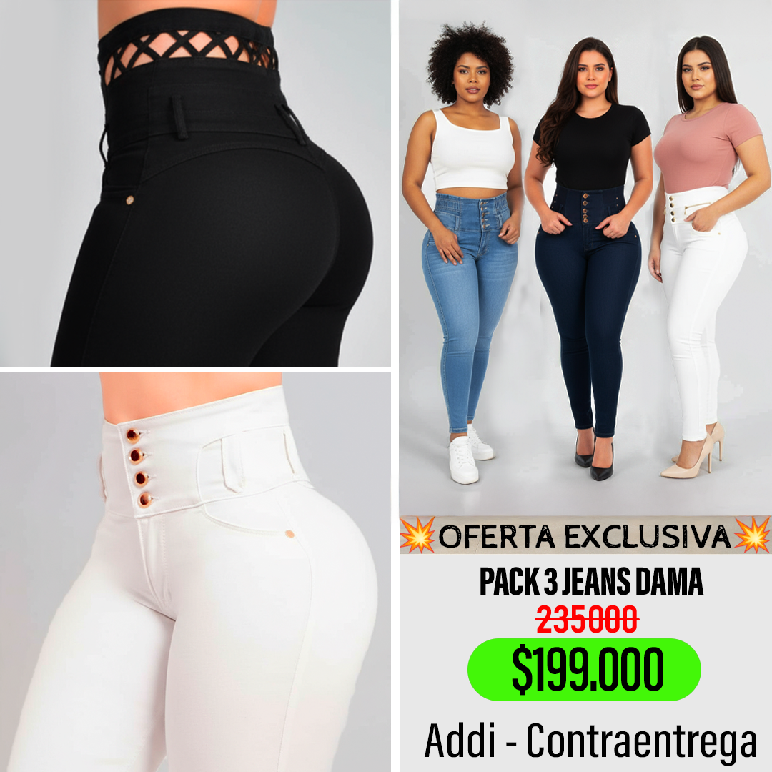 Pack x3 Jeans Dama Tiro Alto