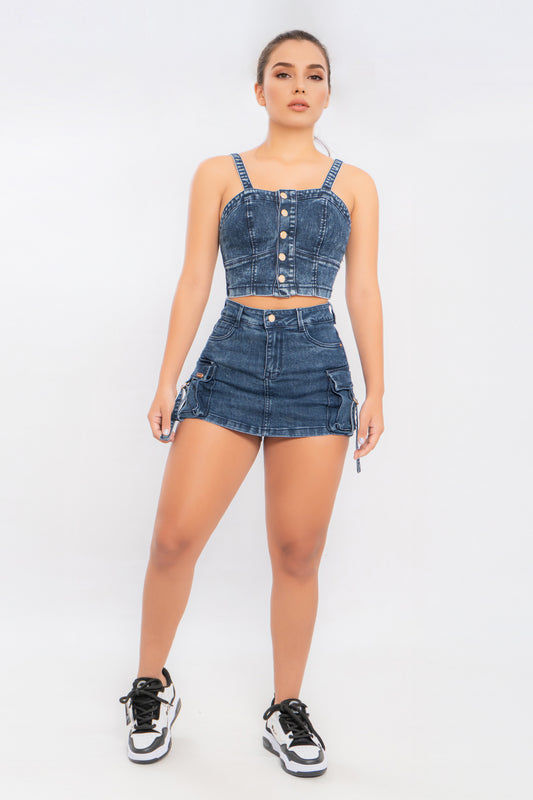 Conjunto Blusa Corto Falda y Falda Short
