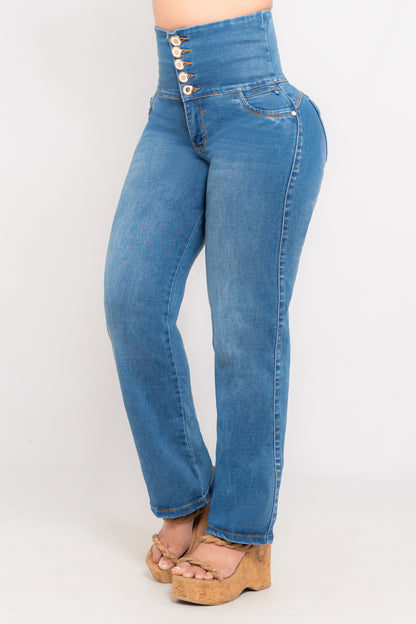 Jeans Faja 5 Botones Azul Control Abdomen