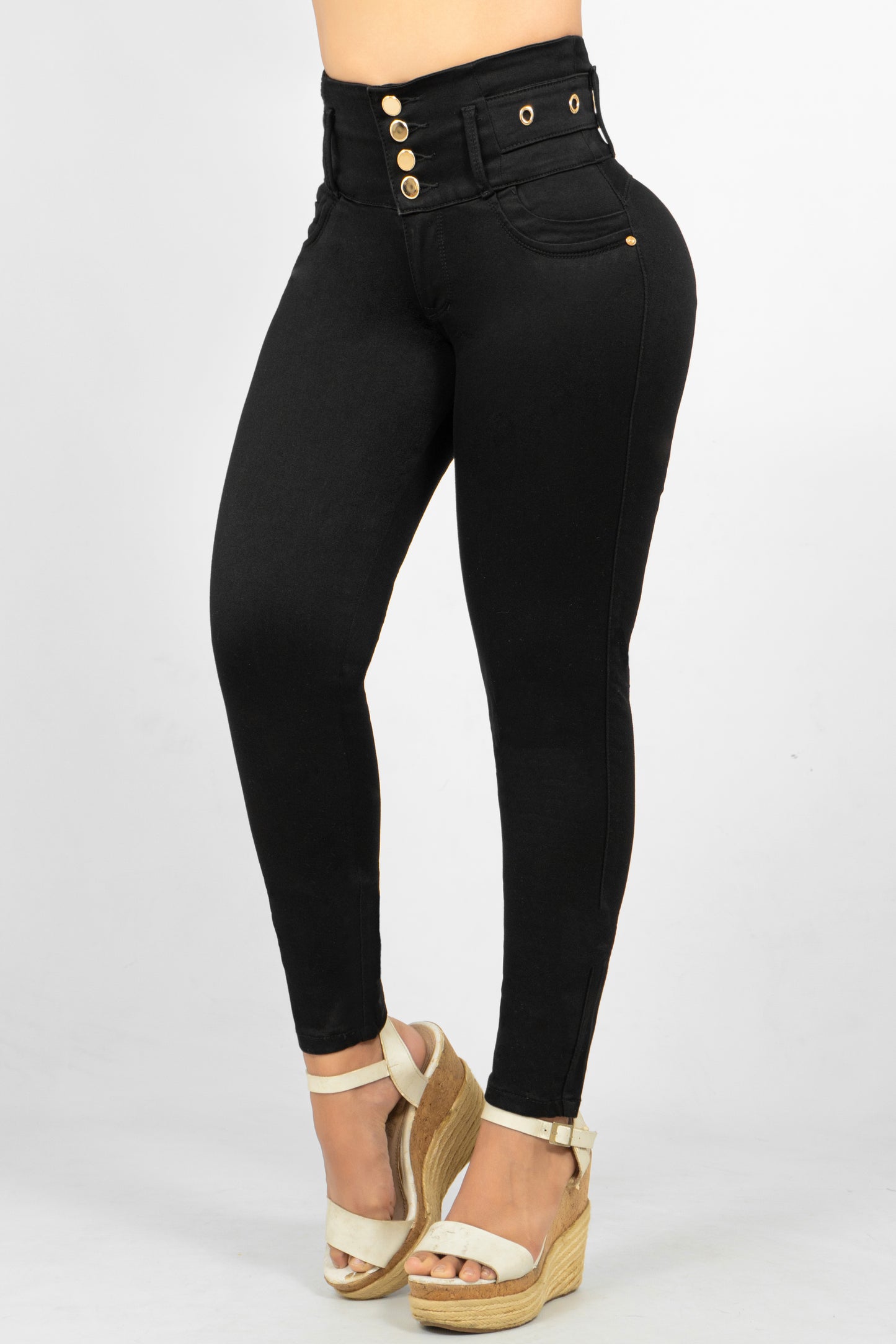 Jeans Negro Control Abdomen 5 botones