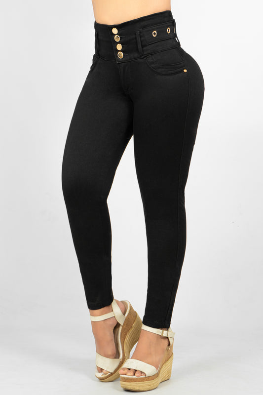 Jeans Negro Control Abdomen 5 botones