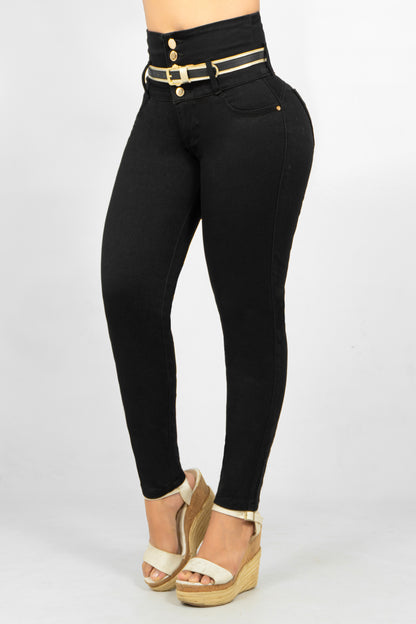 Jeans Control Abdomen Negro 5 Botones