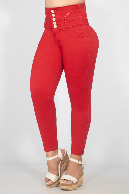Jeans Control Abdomen FAJA Rojo 5 Botones