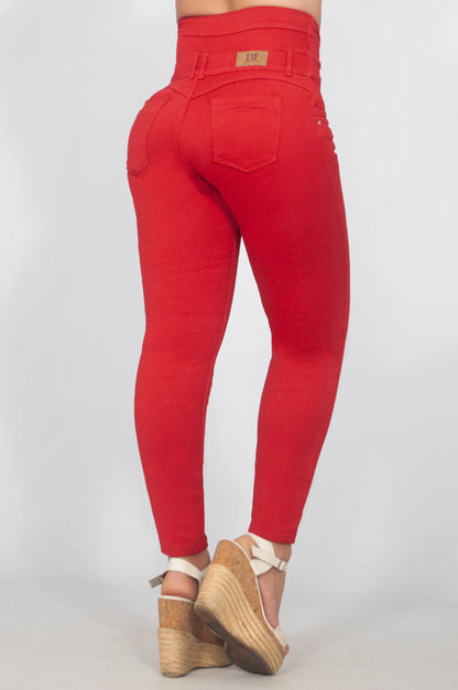Jeans Control Abdomen FAJA Rojo 5 Botones