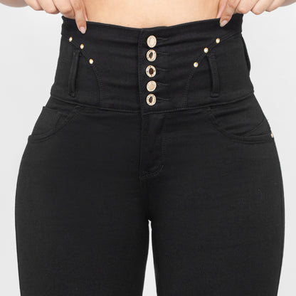 Jeans Control Abdomen Negro 5 Botones