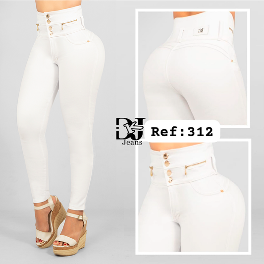 Jeans Blanco 4 Botones Control Abdomen