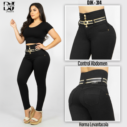 Jeans Control Abdomen Negro 5 Botones