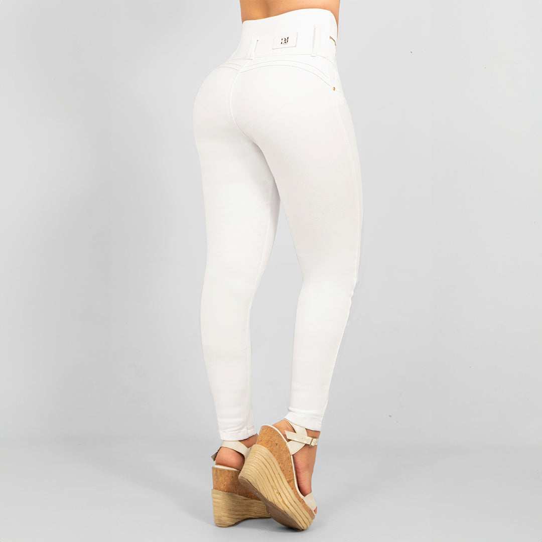 Jeans Blanco 4 Botones Control Abdomen