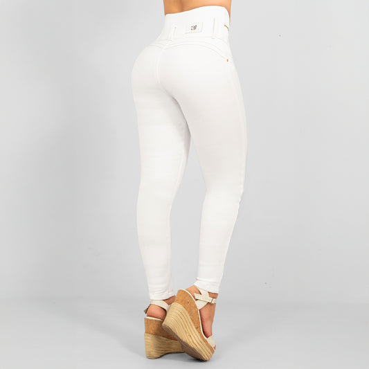 Jeans Blanco 4 Botones Control Abdomen