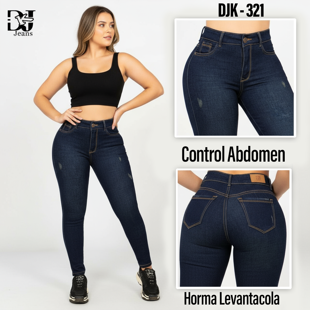 Jeans 1 Boton Levantacola Azul Oscuro