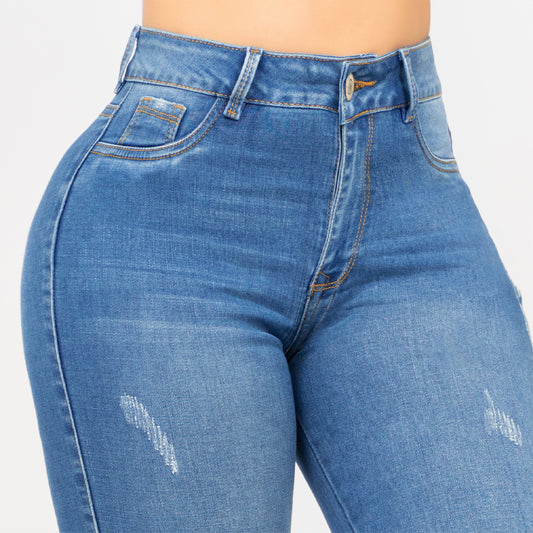 Jeans Tiro alto 1 Boton Azul Claro