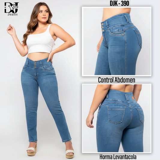 Jeans 3 Botones Tiro Alto Control Abdomen