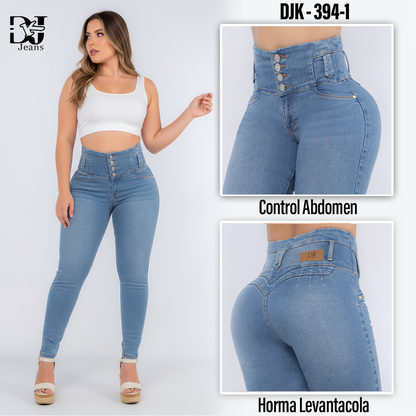 Jeans Tiro Alto Faja 5 Botones Control Abdomen