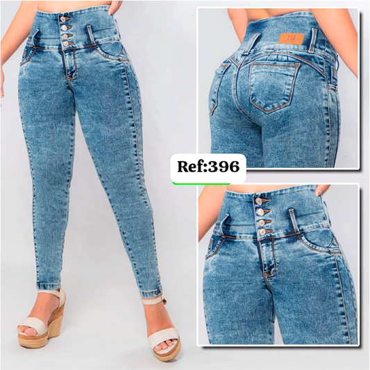 Jeans Azul Agua Tiro Alto 3 Botones