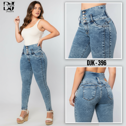 Jeans Azul Agua Tiro Alto 3 Botones