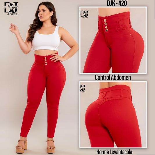 Jeans Control Abdomen Rojo 4 Botones