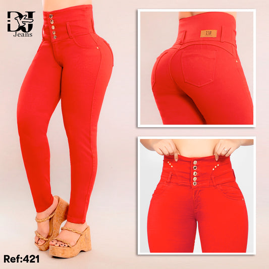 Jeans Control Abdomen FAJA Rojo 5 Botones