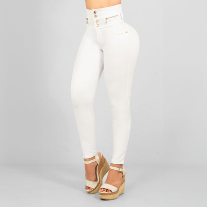 Jeans Blanco 4 Botones Control Abdomen