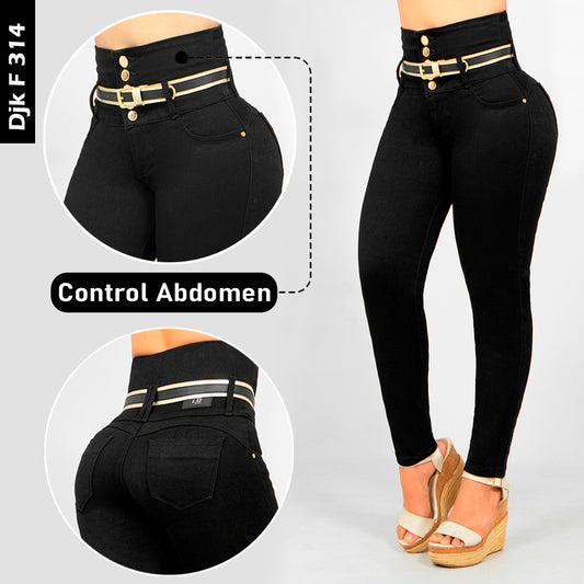 Jeans Control Abdomen Negro 5 Botones