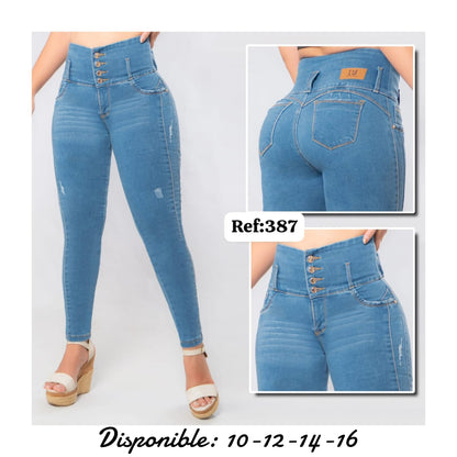Pack 3 Jeans Control Abdomen Azul Agua, Medio y Oscuro