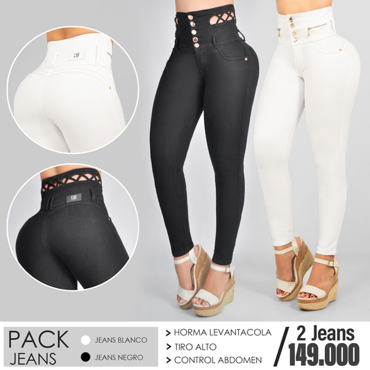 Pack 2 Jeans Tiro Ato Blanco y Negro